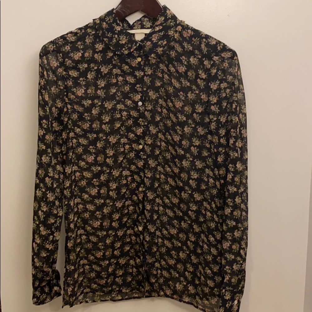H&M Chiffon Floral Print Long Sleeve Blouse
